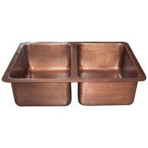 Double Bowl Single Wall Copper Kitchen Sink Hammered Antique Finish