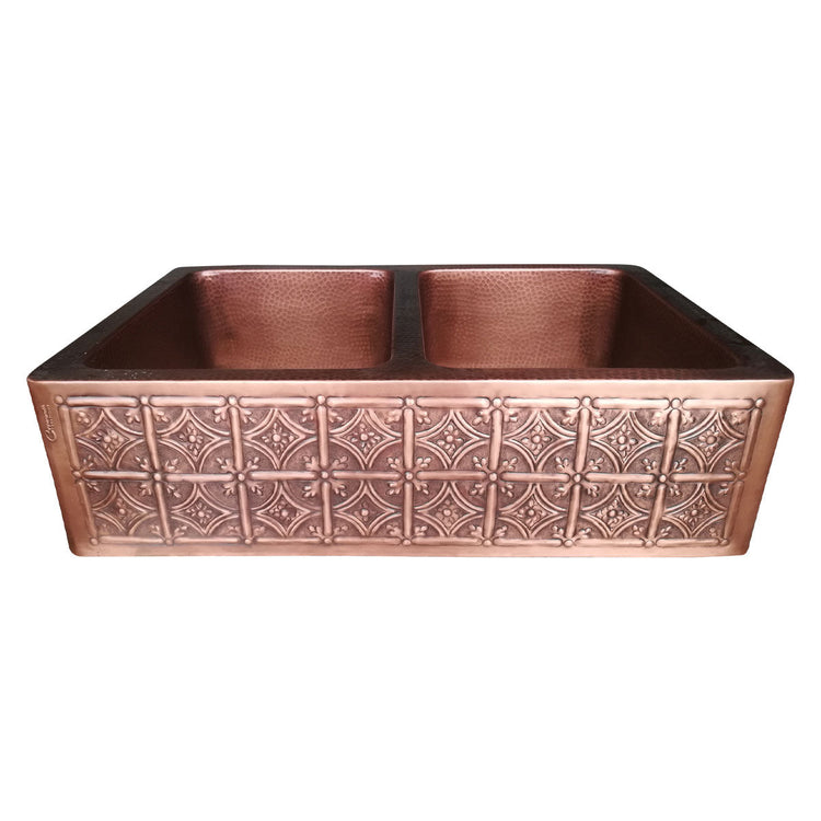 Double Bowl Four Petals in Arcs Front Apron Copper Kitchen Sink