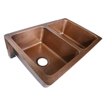 Double Bowl Four Petals in Arcs Front Apron Copper Kitchen Sink