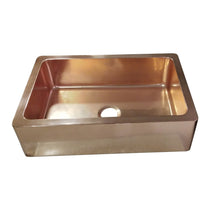 Single Bowl Copper Kitchen Sink Front Apron Smooth Shining Copper Finish