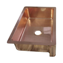 Single Bowl Copper Kitchen Sink Front Apron Smooth Shining Copper Finish