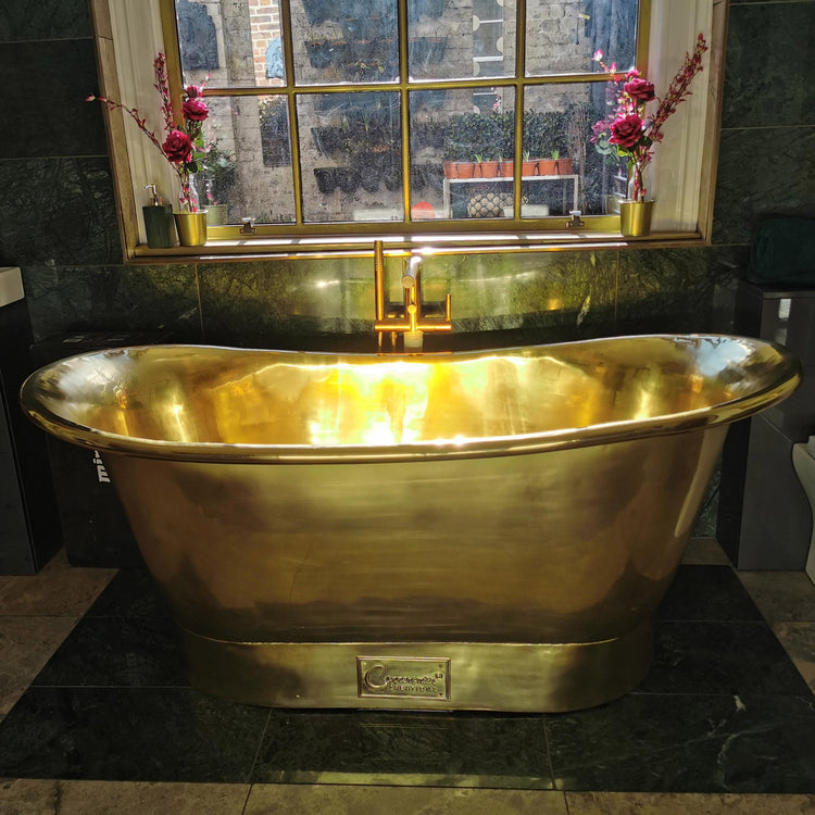 Straight Base Brass Bathtub Full Polished Brass Finish