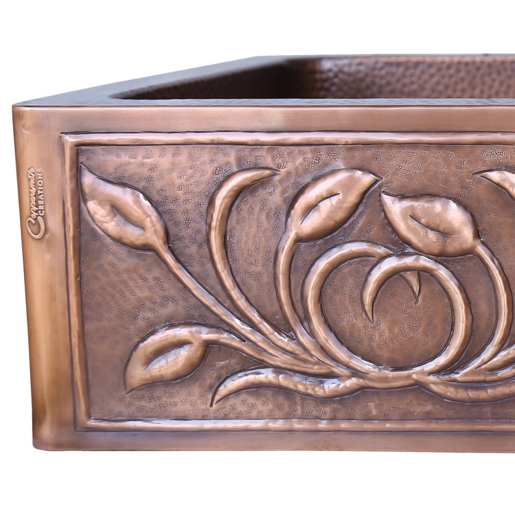 Single Bowl Petal Front Apron Copper Kitchen Sink
