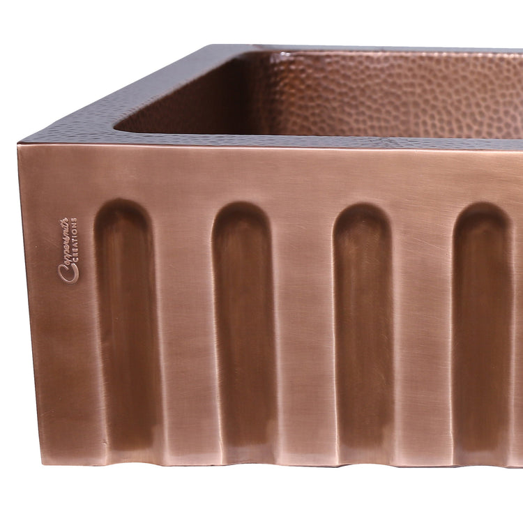 Single Bowl Vertical Parallel Lines Front Apron Copper Kitchen Sink