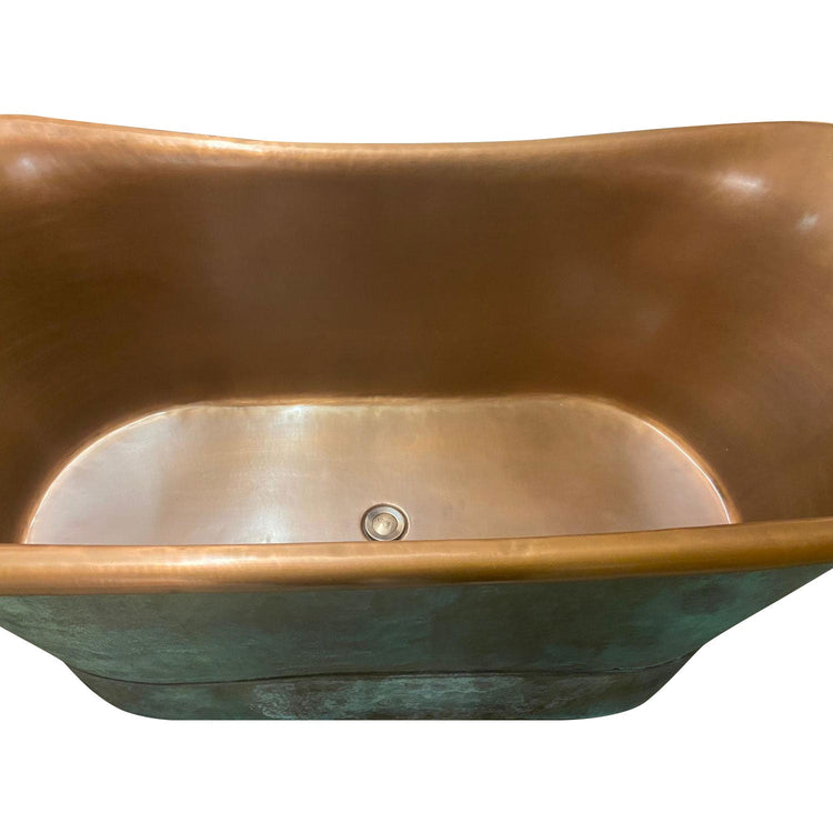 Copper Bathtub Copper Interior & Blue Green Patina Exterior with Beading on Base