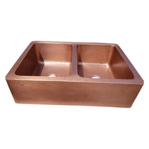 Double Bowl Hammered Front Apron Copper Kitchen Sink Antique Finish