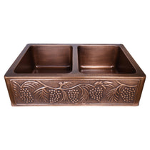 Double Bowl Five Grape Front Apron Copper Kitchen Sink