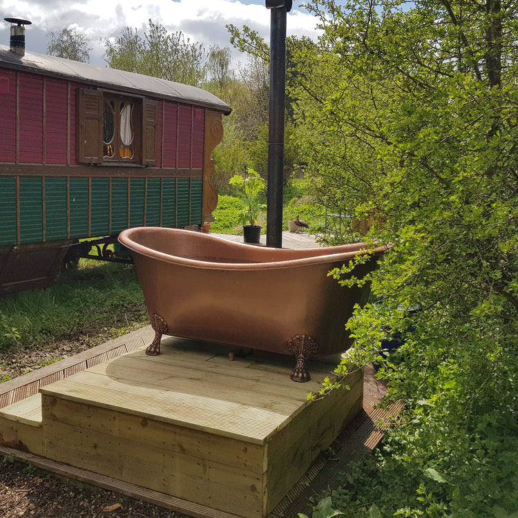 Hammered Clawfoot Copper Double Slipper Tub